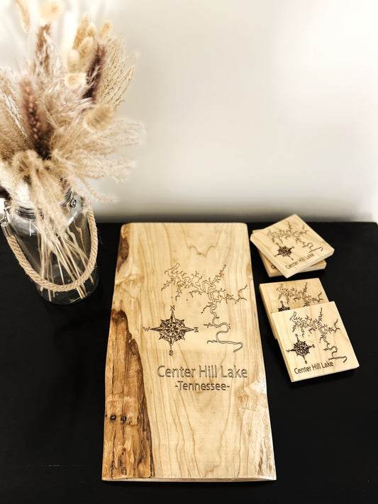 Lakeside Memory Charcuterie Board and Coasters Set